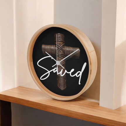 Saved Cross Wood-Frame Wall Clock – Christian Gift for Men