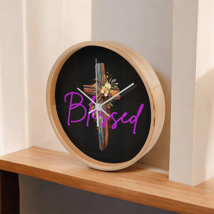 Inspiring Heart Cross Wood Frame Clock – Christian Gift for Women