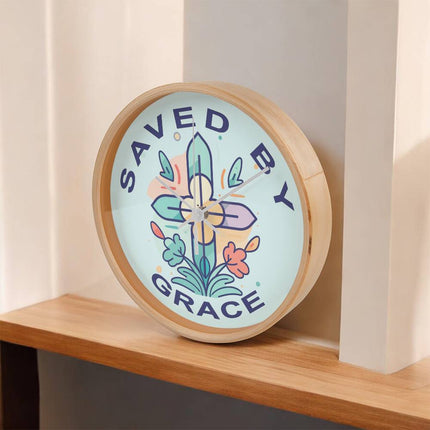 Saved by Grace Wood Frame Wall Clock | 10 Inch | Christian Home Decor
