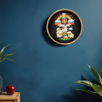 Jesus With the Sheep - Wood Frame 10” Clock – Christian Gift for Kids