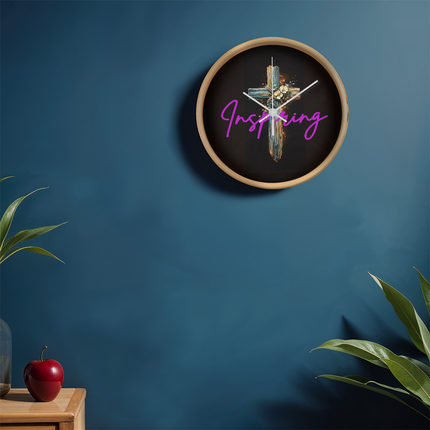 Inspiring Heart Cross Wood Frame Clock – Christian Gift for Women