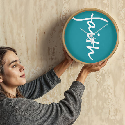 Faith Wall Clock | Teal Christian Home Decor (10”)