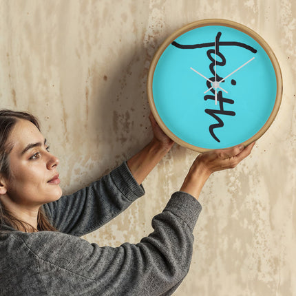 Faith Wall Clock | Teal Christian Home Decor (Black Script)