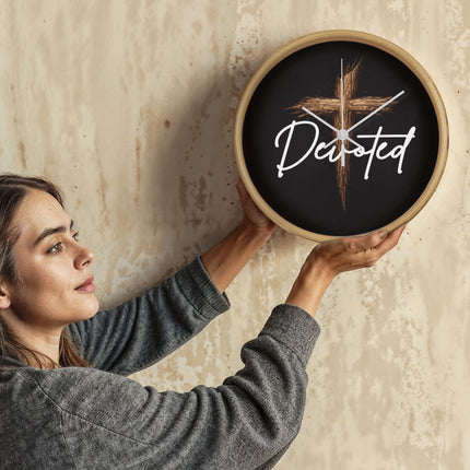 Devoted Cross Wood-Frame Wall Clock – Christian Gift for Men