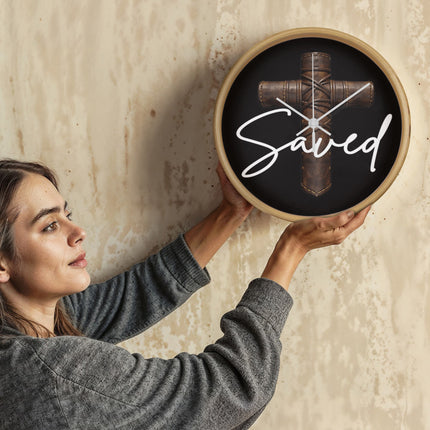 Saved Cross Wood-Frame Wall Clock – Christian Gift for Men