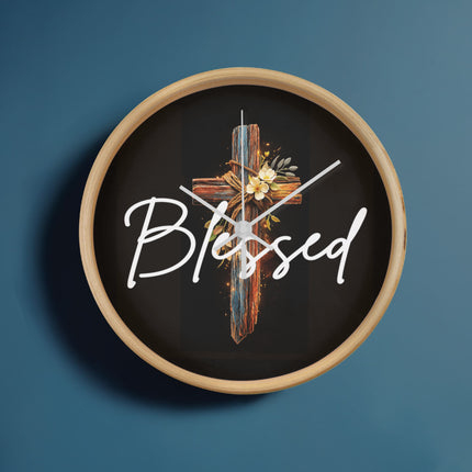 Inspiring Heart Cross Wood Frame Clock – Christian Gift for Women