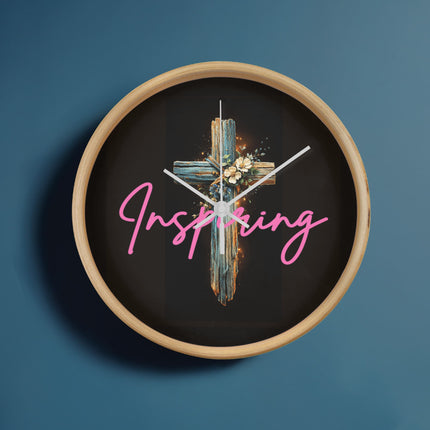 Inspiring Heart Cross Wood Frame Clock – Christian Gift for Women