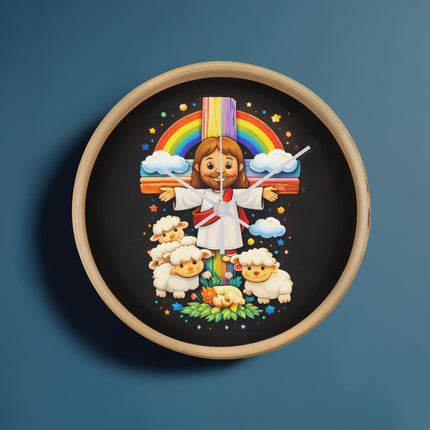 Jesus With the Sheep - Wood Frame 10” Clock – Christian Gift for Kids