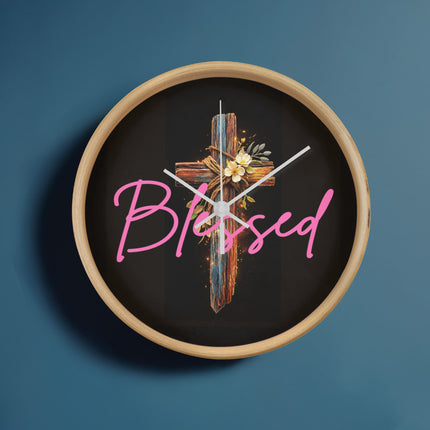 Inspiring Heart Cross Wood Frame Clock – Christian Gift for Women