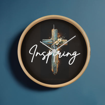 Inspiring Heart Cross Wood Frame Clock – Christian Gift for Women
