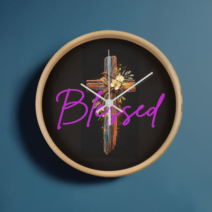 Inspiring Heart Cross Wood Frame Clock – Christian Gift for Women