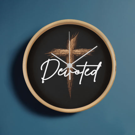 Devoted Cross Wood-Frame Wall Clock – Christian Gift for Men