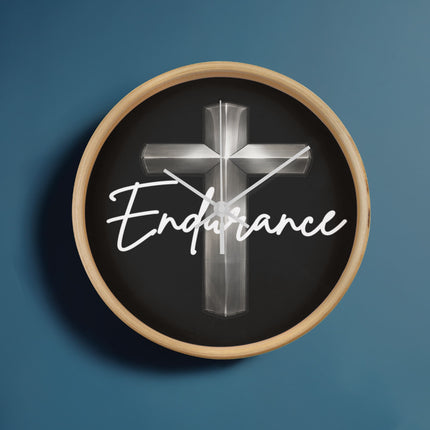 Endurance Cross Wood-Frame Wall Clock – Christian Gift for Men