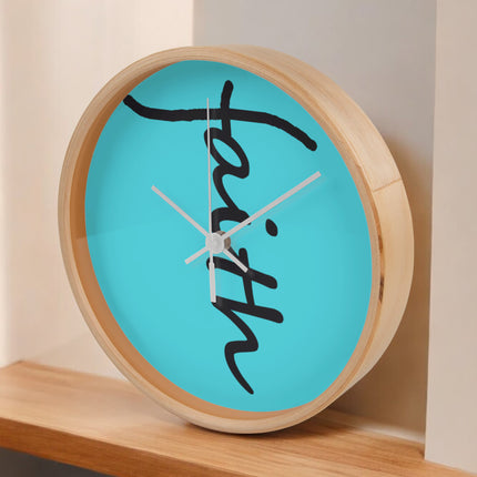 Faith Wall Clock | Teal Christian Home Decor (Black Script)