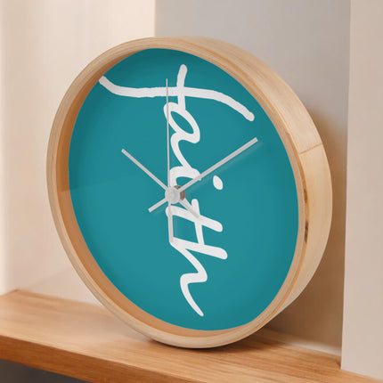 Faith Wall Clock | Teal Christian Home Decor (10”)