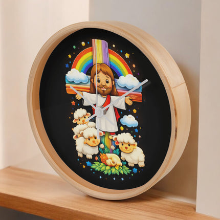 Jesus With the Sheep - Wood Frame 10” Clock – Christian Gift for Kids