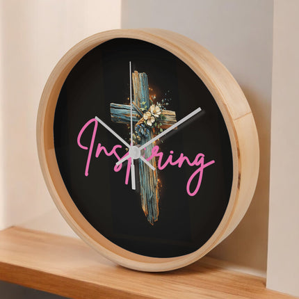 Inspiring Heart Cross Wood Frame Clock – Christian Gift for Women