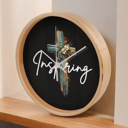 Inspiring Heart Cross Wood Frame Clock – Christian Gift for Women