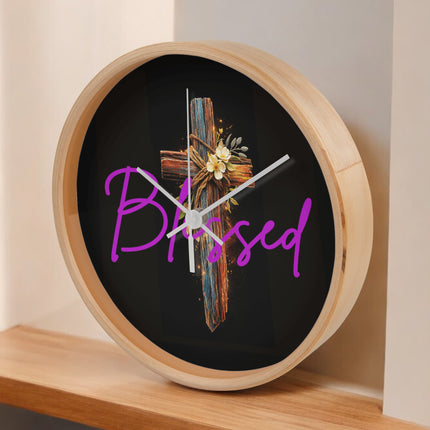 Inspiring Heart Cross Wood Frame Clock – Christian Gift for Women