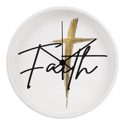 Faith Cross Gold Christian Wall Clock | 10" Wood Frame Decor