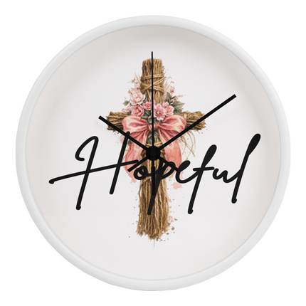 Hopeful Flower Cross Christian Wall Clock | Mother's Day Gift for Mom | Faith Gift