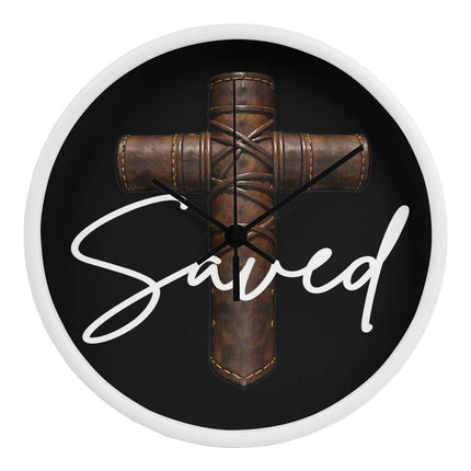 Saved Cross Wood-Frame Wall Clock – Christian Gift for Men