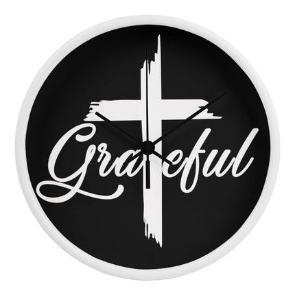 Grateful Cross Wood Frame Wall Clock | 10 Inch | Christian Home Decor