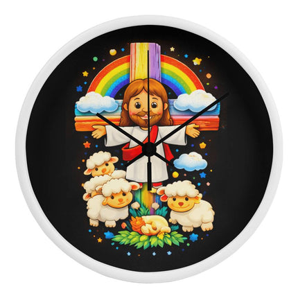 Jesus With the Sheep - Wood Frame 10” Clock – Christian Gift for Kids