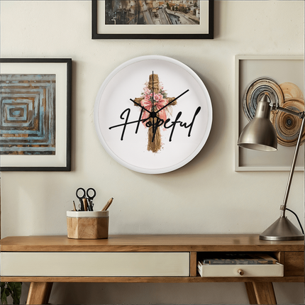 Hopeful Flower Cross Christian Wall Clock | Mother's Day Gift for Mom | Faith Gift