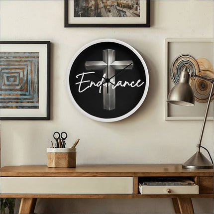 Endurance Cross Wood-Frame Wall Clock – Christian Gift for Men