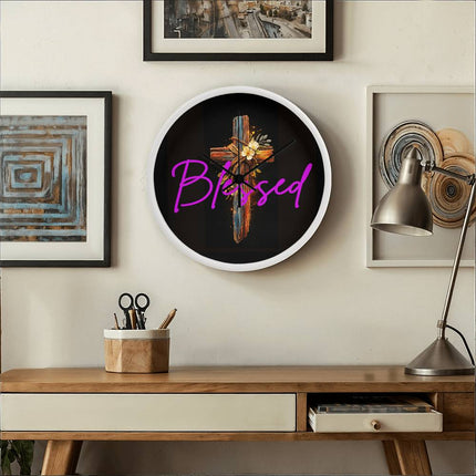 Inspiring Heart Cross Wood Frame Clock – Christian Gift for Women