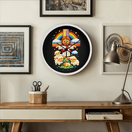 Jesus With the Sheep - Wood Frame 10” Clock – Christian Gift for Kids