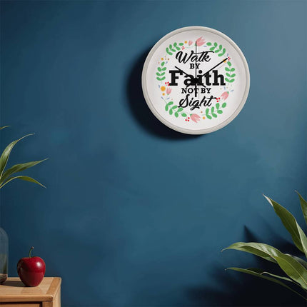 Walk by Faith Not by Sight Wood Frame Wall Clock | 10 Inch | Christian Decor