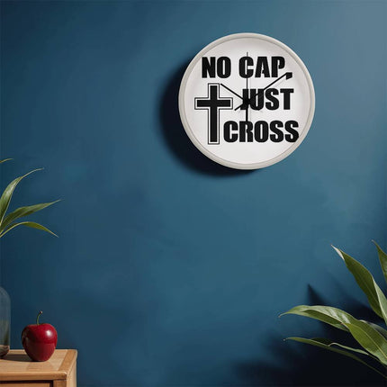 No Cap Just Cross Wood Frame Wall Clock | 10 Inch | Christian Decor
