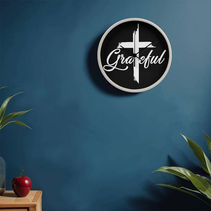 Grateful Cross Wood Frame Wall Clock | 10 Inch | Christian Home Decor