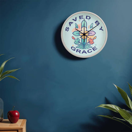 Saved by Grace Wood Frame Wall Clock | 10 Inch | Christian Home Decor
