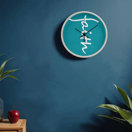 Faith Wall Clock | Teal Christian Home Decor (10”)