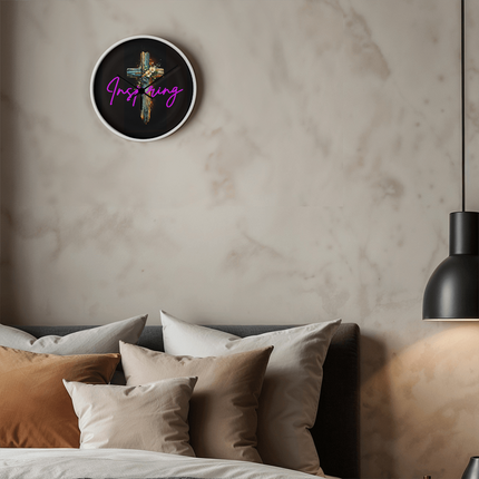 Inspiring Heart Cross Wood Frame Clock – Christian Gift for Women