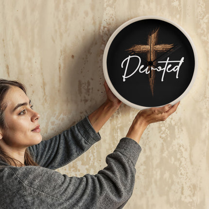 Devoted Cross Wood-Frame Wall Clock – Christian Gift for Men
