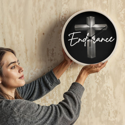 Endurance Cross Wood-Frame Wall Clock – Christian Gift for Men