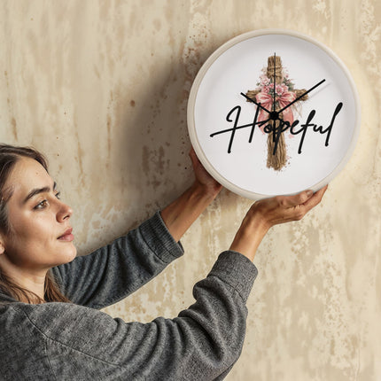 Hopeful Flower Cross Christian Wall Clock | Mother's Day Gift for Mom | Faith Gift