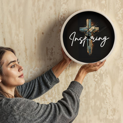 Inspiring Heart Cross Wood Frame Clock – Christian Gift for Women