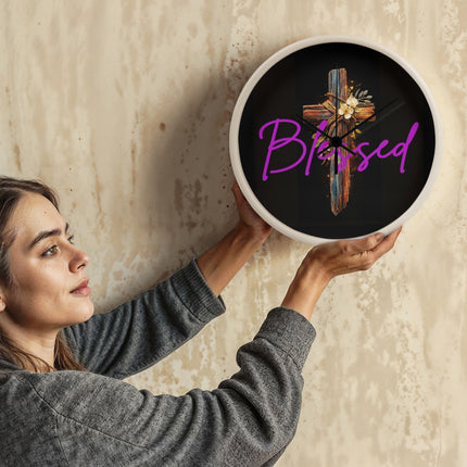 Inspiring Heart Cross Wood Frame Clock – Christian Gift for Women