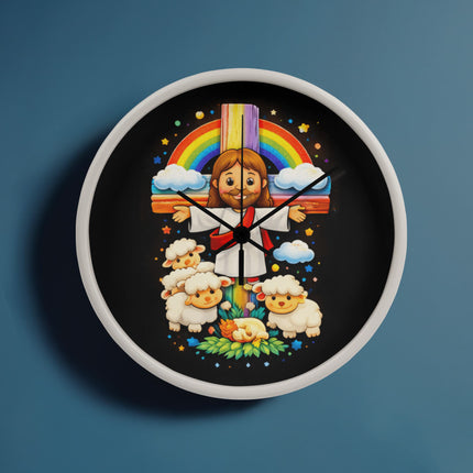 Jesus With the Sheep - Wood Frame 10” Clock – Christian Gift for Kids