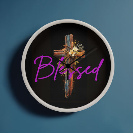 Inspiring Heart Cross Wood Frame Clock – Christian Gift for Women