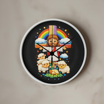 Jesus With the Sheep - Wood Frame 10” Clock – Christian Gift for Kids