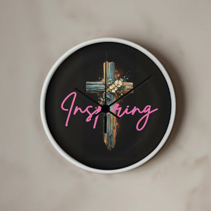 Inspiring Heart Cross Wood Frame Clock – Christian Gift for Women