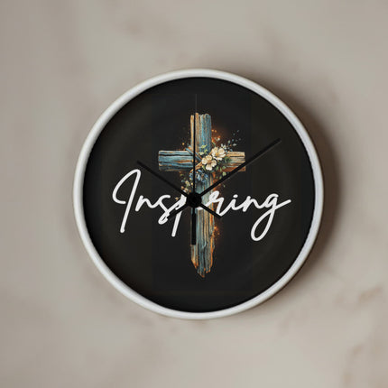 Inspiring Heart Cross Wood Frame Clock – Christian Gift for Women
