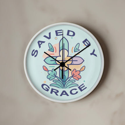 Saved by Grace Wood Frame Wall Clock | 10 Inch | Christian Home Decor