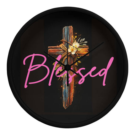 Inspiring Heart Cross Wood Frame Clock – Christian Gift for Women